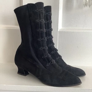 1990’s Does Edwardian Era Stuart Weitzman Black Suede Boots SZ. 9.5 Reenactment - Picture 1 of 8