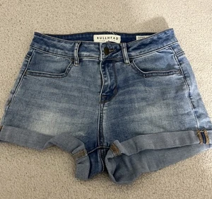 Bullhead Denim Co. Girl's Denim Jean Shorty Shorts Size 25 Cuffed Super Stretch - Picture 1 of 6
