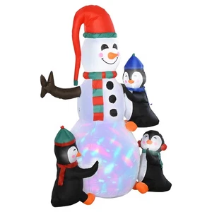 HOMCOM 6FT Inflatable Penguins Building Snowman Christmas Yard LED Decor - Picture 1 of 12