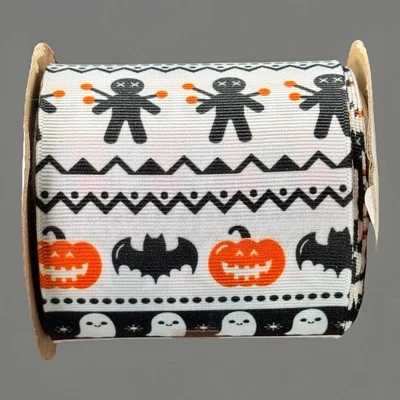 Spooky Stitch Grosgrain Ribbon Halloween 3" X  5 Yards Tombstones  Voodoo Dolls - Image 1 of 4