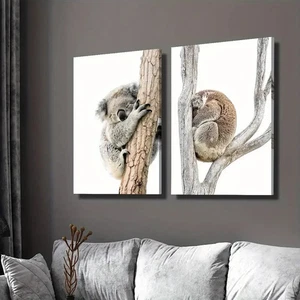2pcs Koala Mural Sleeping on a Tree Wall Art Canvas Unframed - Picture 1 of 7