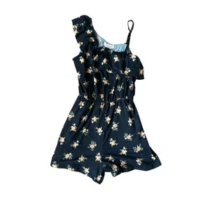 Love Maddie Girls Black Floral Sleeveless One Shoulder Romper Youth Size 12 - Picture 1 of 5