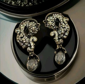 Vintage Estate Signed Heidi Daus Ornate Horse Head Gold Crystal Earrings - Picture 1 of 16