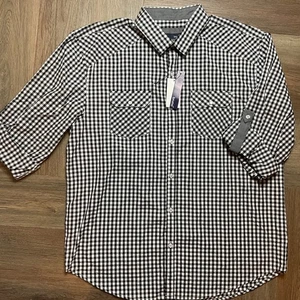 Bruno Shirt Mens Extra Large Black White Gingham Pearl Snap Pockets Roll Tab - Picture 1 of 10