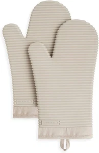 Ribbed Soft Silicone Oven Mitt 2-Pack Set, 7.5"X13", Milkshake - Picture 1 of 11