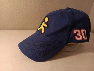 Vtg Nascar Hat Cap Fitted One Size Flex Blue AOL Racing Steve Park Chase. SIGNED - Picture 1 of 10