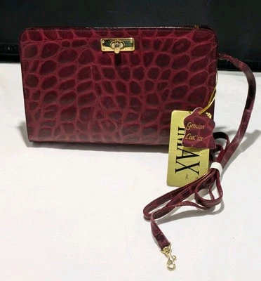 Bolso Bandolera Convertible Vintage Años 70 IMAX Rojo Cuero Genuino Patrón Cocodrilo Foto 1 de 4