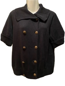 Ralph Lauren Sweatern w/ Horse Buttons Wmns Petite Large Dark Blue Short Sleeve - Picture 1 of 8
