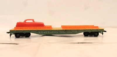 Tyco HO Scale Flat Car Santa Fe ATSF #90806 Vintage Green Orange Car Toy - Image 1 of 4