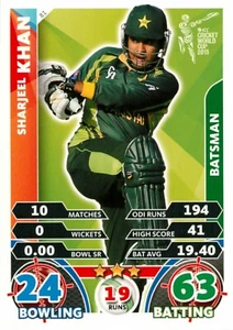 2015 PAKISTAN Cricket Card SHARJEEL KHAN World Cup - Picture 1 of 2