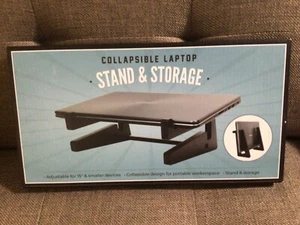 Collapsible Laptop Stand Riser and Storage Wood Black NEW - Picture 1 of 2