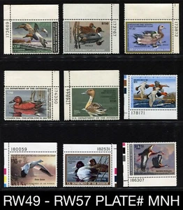 Set of 9 MINT RW49 - RW57 MNH PLATE# SINGLES 1982-90 Federal Duck Stamps - Picture 1 of 11