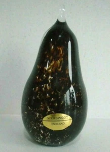 Vintage 70's WEDGWOOD Mottled Brown Glass Pear Paperweight 115mm Signed Labelled - Picture 1 of 9