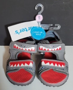 CARTER'S Toddler Boy's SHARK Light Up Soles Gray Gray Red Size 5 Sandals - Picture 1 of 4