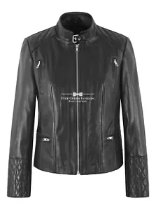 Giacca pelle donna nera aderente zip diamantata trapuntata moda biker Elisa - Foto 1 di 7