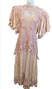 VTG 80's Capriccio by Digna Silk Dress VINTAGE Size 18 Lace Trim - Picture 1 of 12