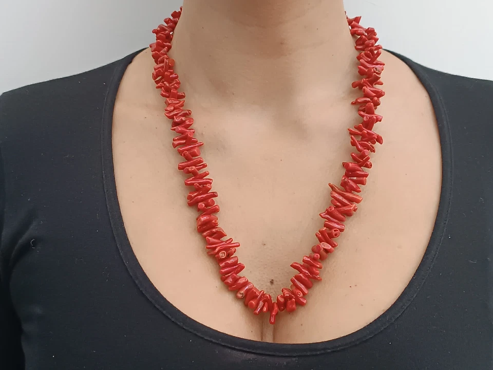 collana donna naturale corallo rosso di Sardegna autentica argento bianco 925 - Immagine 1 di 4