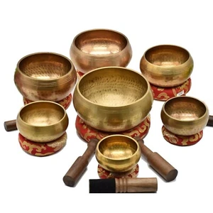 7 Pcs Set Handmade Hammered Singing Bowl Chakra Bronze Tibetan Healing Nepal - Picture 1 of 7