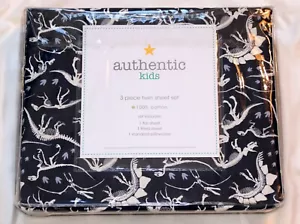 Dinosaur Twin Sheet Set Authentic Kids 3 Piece Set Navy Blue Sheets 100% Cotton - Picture 1 of 9