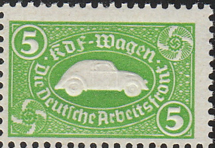 Stamp Germany Revenue WWII 3rd Reich VW KDF Volkswagen Green German Auto MNG - Image 1 of 1