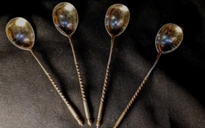 Antique Silver Spoons With Inscription, 84 Silver Hallmark, Russian Empire - Picture 1 of 9