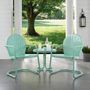 Griffith 3Pc Outdoor Metal Armchair Set Aqua Gloss - Side Table & 2 Chairs - Picture 1 of 7