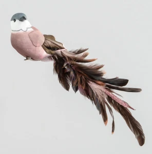 Bird Blue Tit + Feathers / Clip On Rose Pink 30cm Pack x2 - Picture 1 of 1