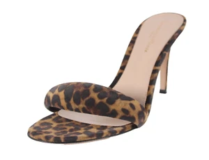 GIANVITO ROSSI $875 Brown Leopard Suede BIJOUX Heels Mules Sandals 38.5 - Picture 1 of 10