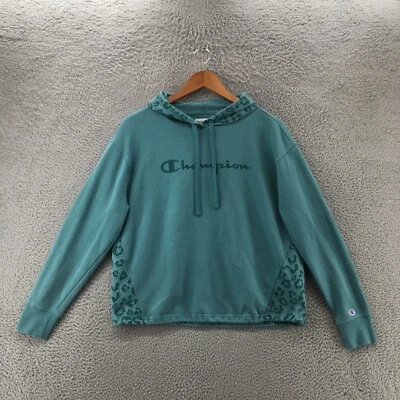 Champion Pullover Hoodie Sweatshirt Womens Medium Teal Blue Leopard Print - Image 1 of 4