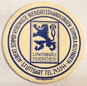 MÜNCHEN BAYERN LÖWENBRÄU SCHMID STUTTGART BIER 1 BIERDECKEL ca. 40-60 JAHRE ALT - Picture 1 of 2