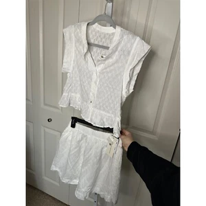 Commense White Two-Piece Set Eyelet Button-Up Top Shorts Summer M - Picture 1 of 7