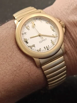 Редкие Золотистые Винтажные Часы Esprit Time Wear Животные Узоры Циферблат - Изображение 1 из 4