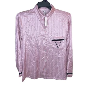 Victorias Secret Pajama Shirt Women’s Medium Pink Striped Button Up Silky New! - Picture 1 of 9
