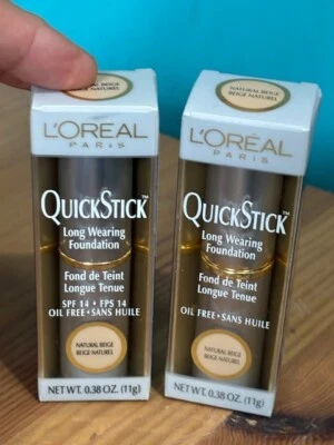 2 NEW L'OREAL PARIS QUICKSTICK LONG WEARING FOUNDATION NATURAL BEIGE .38 OZ EA - Image 1 of 4
