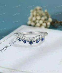 1Ct Round Lab-Created Sapphire Half Eternity Wedding Band 14K White Gold Plated - Picture 1 of 5