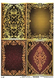 Papel de arroz A4 seda de paja damasco decoración tela vintage marco goldocker RE0926 - Imagen 1 de 1