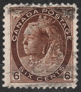 Sn:CA #80 1898 6 centavos CANADÁ CANADÁ Reina Victoria "Numeral" Definitivo, usado - Imagen 1 de 2
