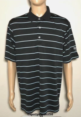 Camisa polo Monterey Club para hombre Herons Glen manga corta a rayas negra azul grande Foto 1 de 4