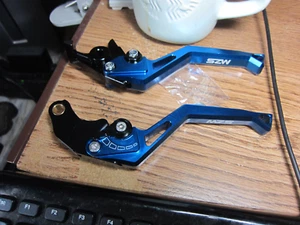 MZS Dirt Bike Clutch Short Brake Levers - Set 714, SV6 - Black & Blue - Picture 1 of 13