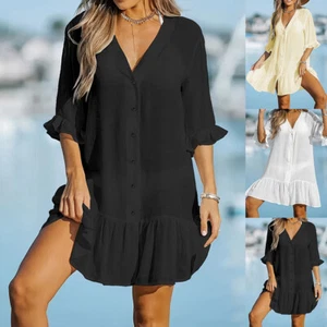 Women Hawaiian Swimwear Beachwear Bikini Summer Beach Shirt Cover Up Dress Tops - Picture 1 of 14