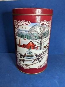Vintage M&M’s Holiday Tin Can, 1991 Collectible Winter Scene Candy Container - Picture 1 of 10