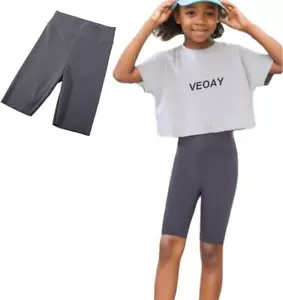 Girls Athletic Bike Shorts Kids Knee-Length Spandex Short For Workout Dance Yoga - Picture 1 of 12