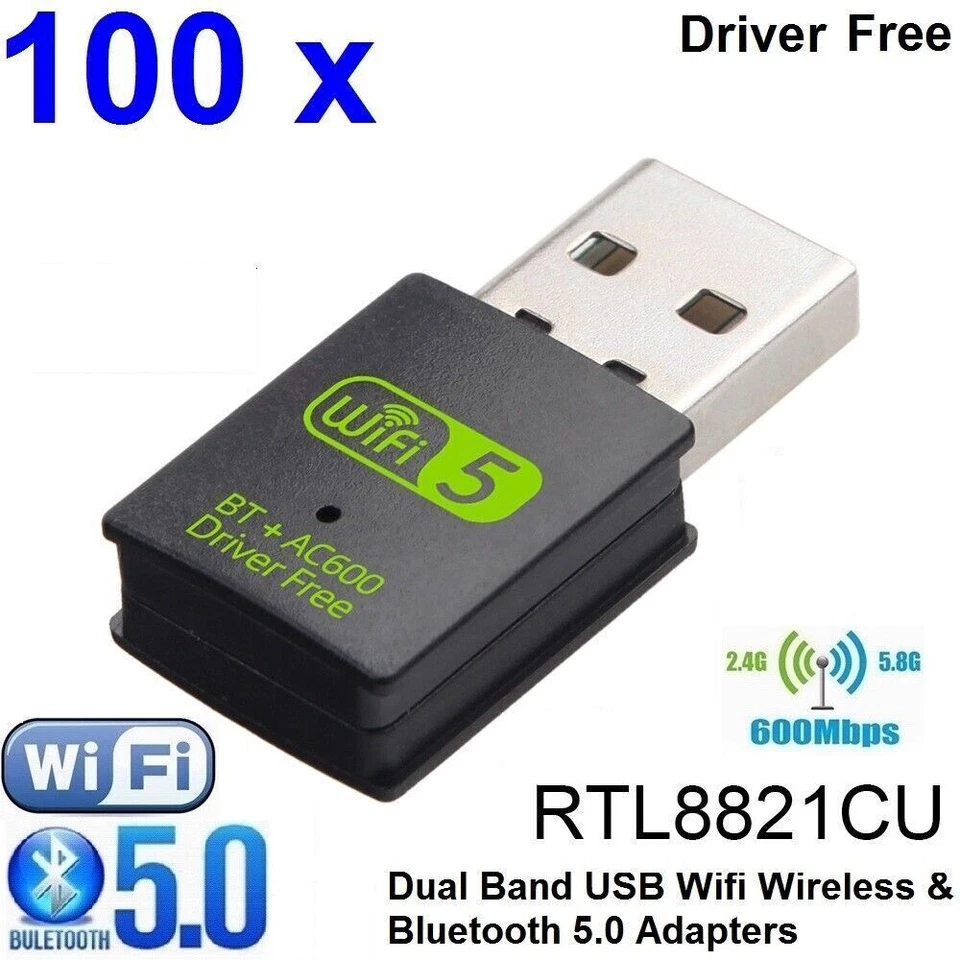 20/100 x 2in1 AC600 Mini USB WiFi + Bluetooth 5.0 Adapter Dual Band 2.4G & 5.8G - Image 1 of 4