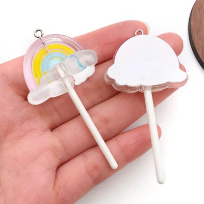 Colgantes de 10 dijes de piruleta arco iris de resina para hacer joyas hágalo usted mismo 35*67 mm Foto 1 de 4