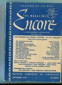 ENCORE MAGAZINE Sept 1943 #20 Maupassant Mencken Priestley Dostoyevsky Nietzsche - Imagen 1 de 2