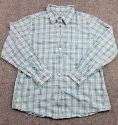 Camisa LL Bean para mujer mediana azul a cuadros con botones 100 % algodón bolsillo informal Foto 1 de 4
