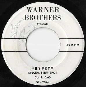 Warner Brothers Presents Gypsy Special Strip Spot Rare Radio Announcement 45 - Imagen 1 de 3