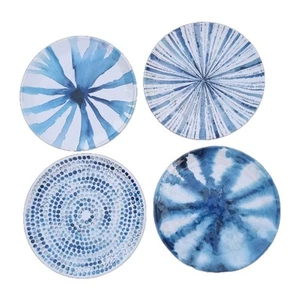 Melamine Dinner Plates 10.5" Max Studio Outdoor Water Colors Blue White Set Of 4 - Picture 1 of 5