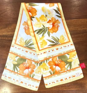 Oscar de la Renta Floral Silk Scarf Tropical Orange Yellow Hibiscus Flower - Picture 1 of 2