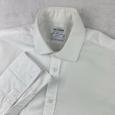 T.M. Lewin White Dress Shirt 15.5 36 White Slim Fit French Cuff Finest Two-Fold - Image 1 of 4